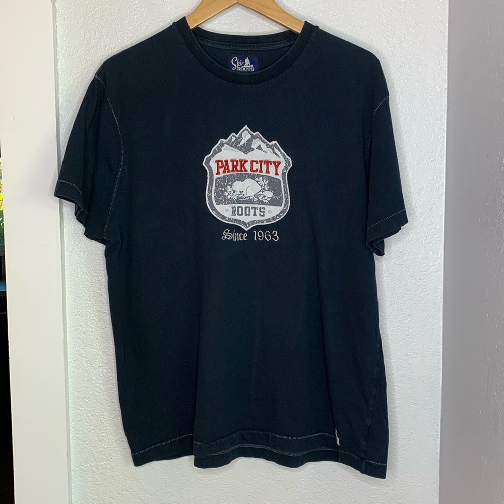 Ski Roots Park City Utah Graphic T-Shirt Large Black Gorpcore Rugged Outdoors
